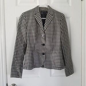 Ralph Lauren 100% Silk Black & White Houndstooth Blazer Jacket
